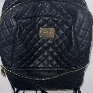Bebe Elegant Black Bag with Gold Details backpack BEBE Black Faux Leather Quilted MINI Backpack Purse with  main image 3